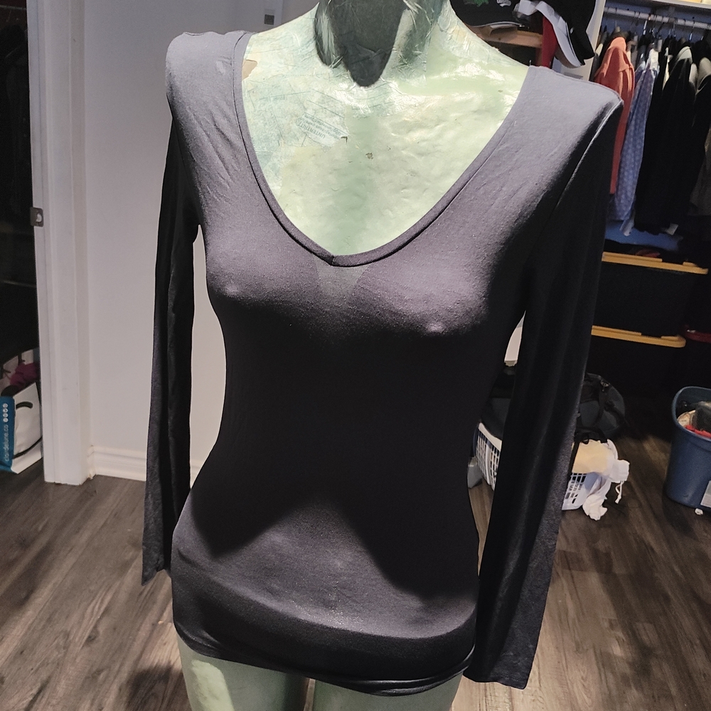 Elegant NAVY V-Neck Long Sleeve Top